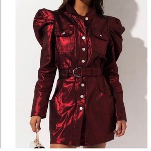 Akira Chicago Red western country music nashville Denim Jacket Dress M Medium -